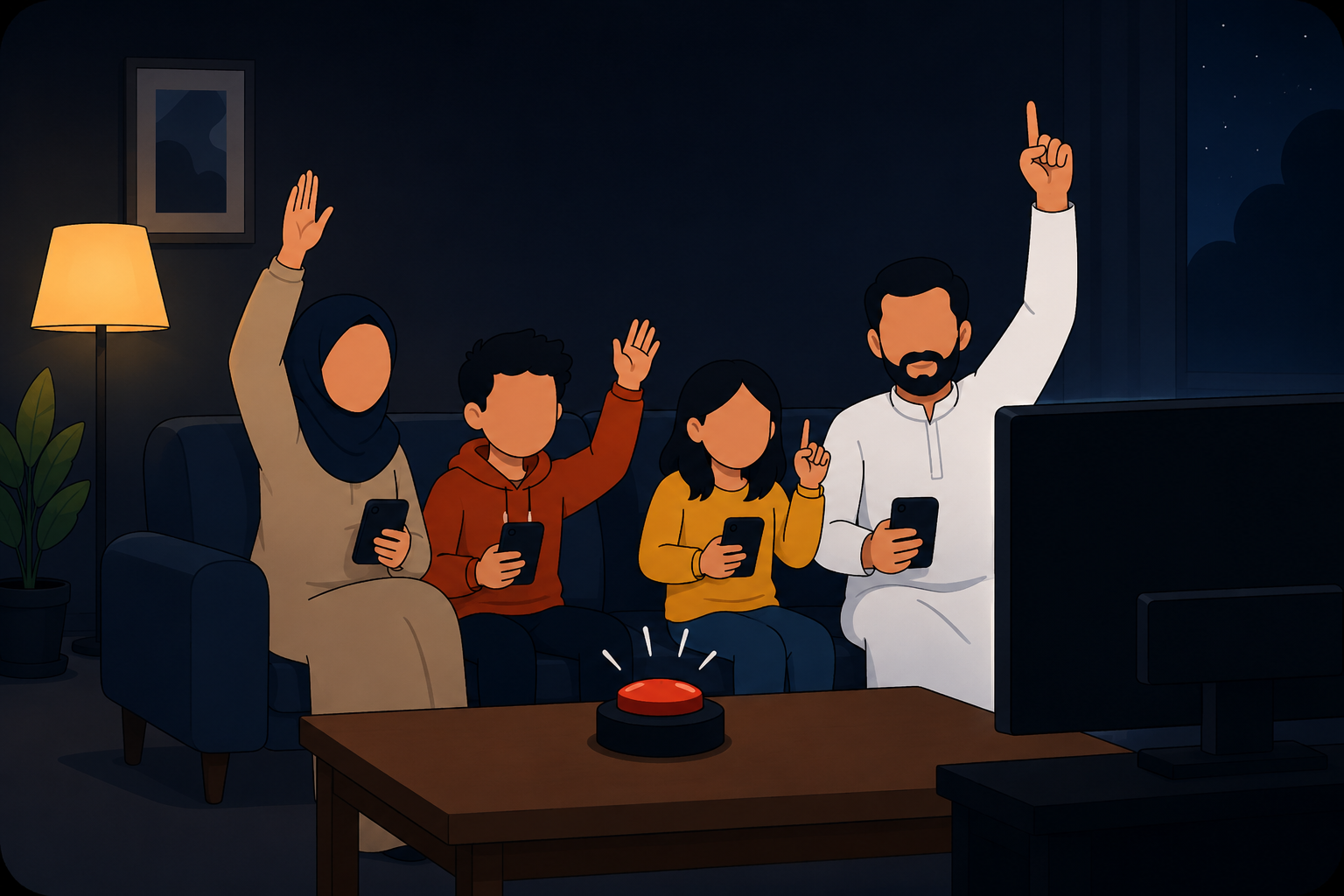عائلة تلعب قييم في سهرة عائلية